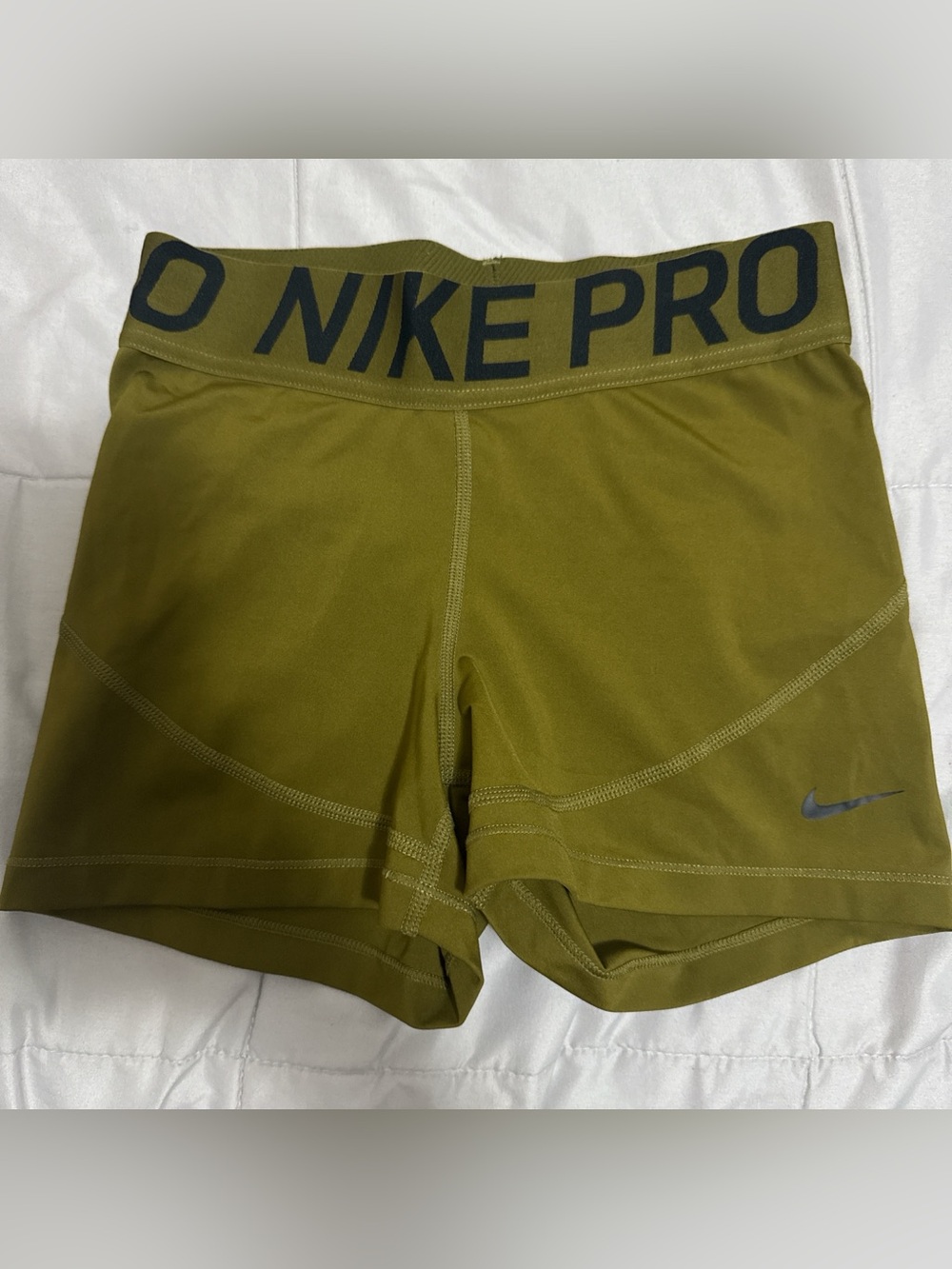 Nike Pro Olive Green Athletic Shorts with Branded Waistband
